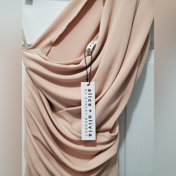 NWT Alice + Olivia TAYA ASYMMETRIC DRAPED MINI DRESS - Picture 4 of 4